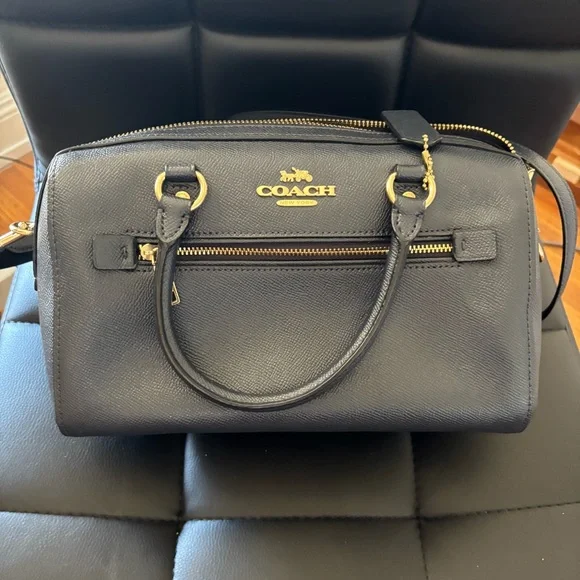 Coach Rowan Satchel Blue Leather Crossbody Purse - Picture 1 of 12